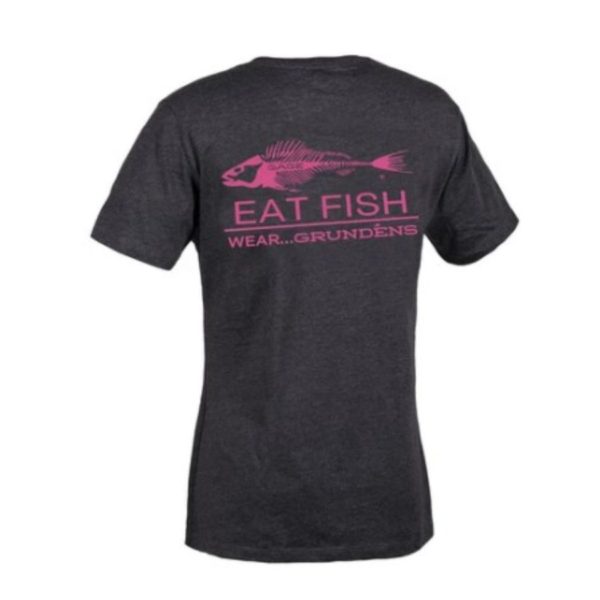 Grundens Eat Fish Logo T-Shirt Charcoal Heather Pink Back